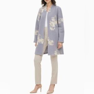 Calvin Klein Floral Print Gray Sweater Jacket‎ Women's Wool Blend Size Medium